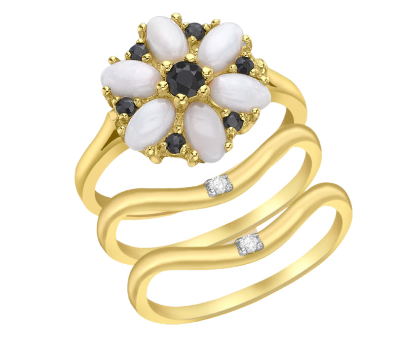 9ct Yellow Gold 0.02ct Opal Sapphire and Diamond Stacking Ring