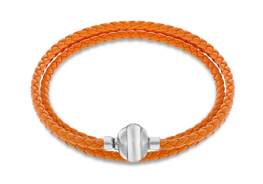 Sterling Silver Orange Plaited Leather Wrap Bracelet 61m/24"9