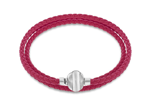 Sterling Silver Fuhsia Plaited Leather Wrap Bracelet 61m/24"9