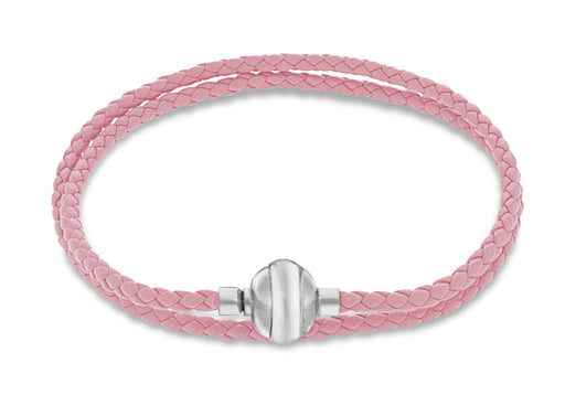 Sterling Silver Pink Plaited Leather Wrap Bracelet 41m/16"9