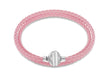 Sterling Silver Pink Plaited Leather Wrap Bracelet 61m/24"9