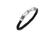 Hoxton London Men's Sterling Silver Bold Leather and Silver Ribbed Hook Bracelet