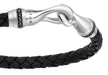 Hoxton London Men's Sterling Silver Black Sapphire Set Silver and Leather Hook Bracelet