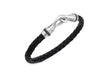 Hoxton London Men's Sterling Silver Black Sapphire Set Silver and Leather Hook Bracelet