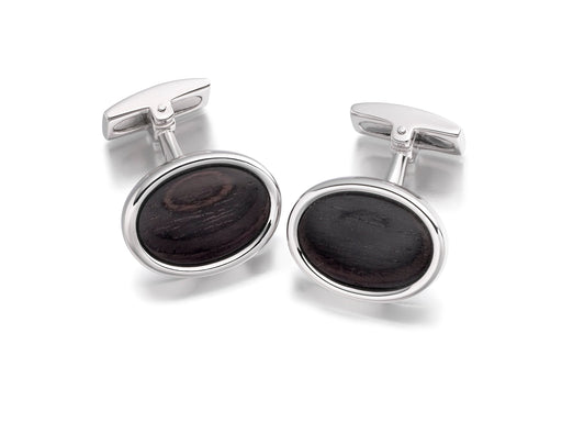 Hoxton London Men's Sterling Silver Ebony Wood Oval Cufflinks