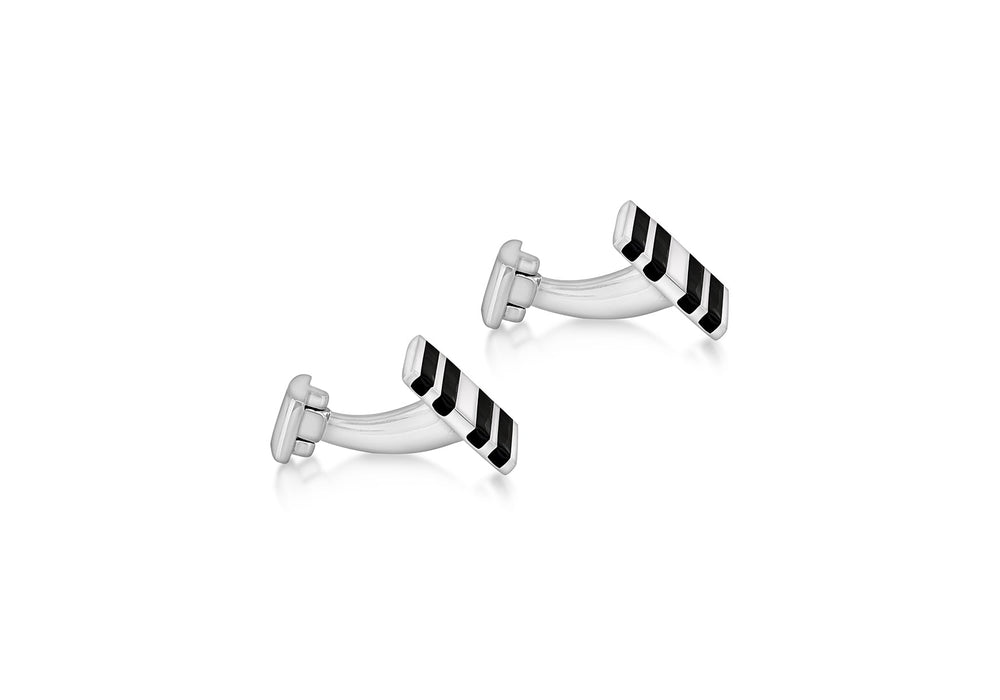 Hoxton London Men's Sterling Silver Black Enamel Stripe Square Cufflinks