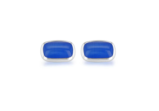 Hoxton London Men's Sterling Silver Blue at's Eye Retangle ushion Cufflinks