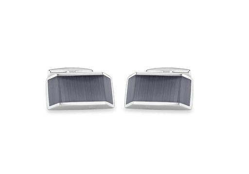 Hoxton London Men's Sterling Silver and Grey Cats Eye Retangle Cufflinks