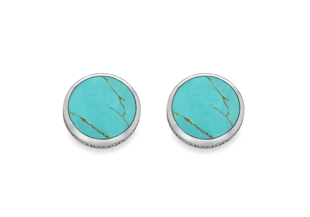 Hoxton London Men's Sterling Silver and Turquoise Round Cufflinks