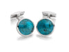 Hoxton London Men's Sterling Silver and Turquoise Round Cufflinks