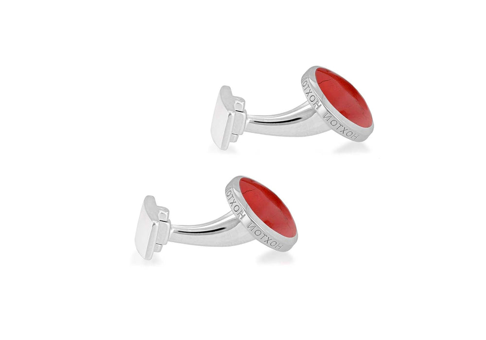 Hoxton London Men's Sterling Silver and Jasper Round Cufflinks