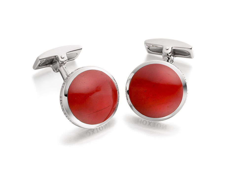 Hoxton London Men's Sterling Silver and Jasper Round Cufflinks