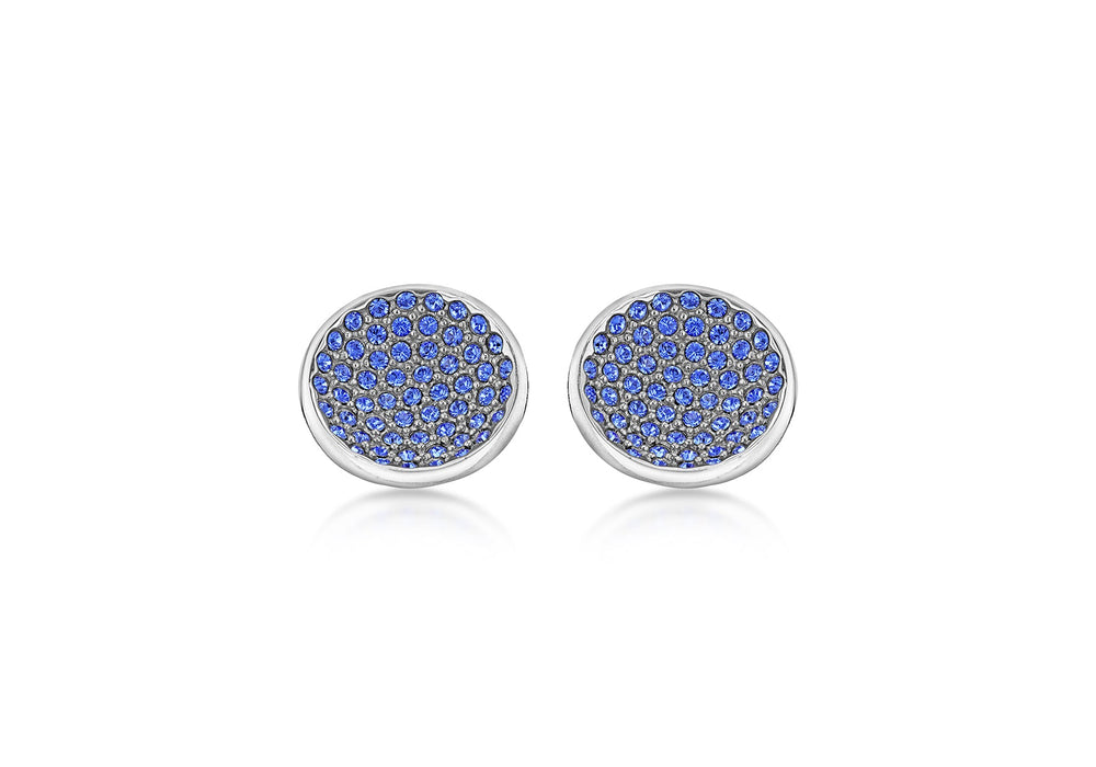 Hoxton London Men's Sterling Silver and Dark Blue Zirconia  Round Cufflinks