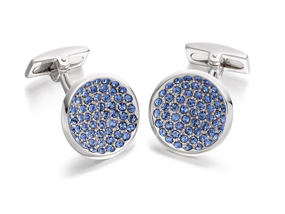 Hoxton London Men's Sterling Silver and Dark Blue Zirconia  Round Cufflinks