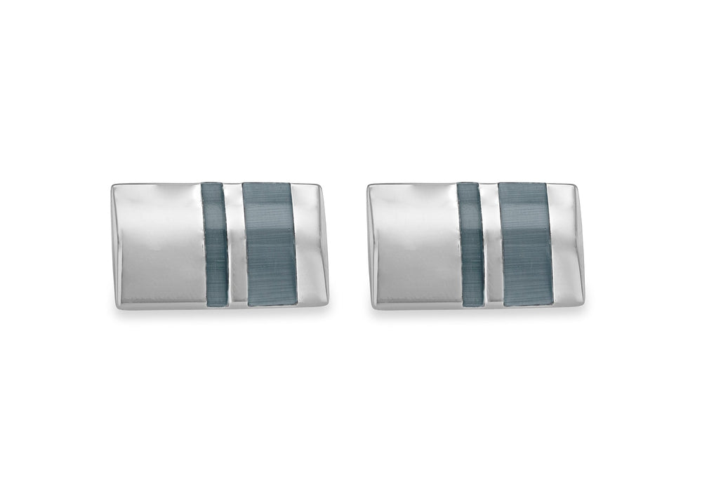 Hoxton London Men's Sterling Silver and Grey Cats Eye Stripe Retangle Cufflinks