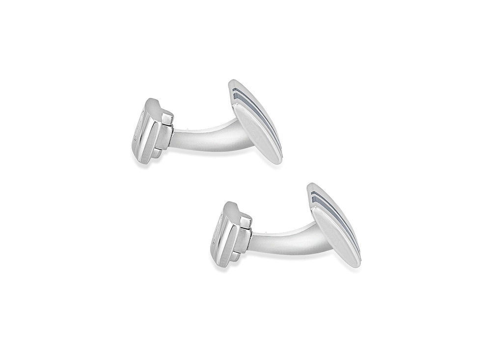 Hoxton London Men's Sterling Silver and Grey Cats Eye Stripe Retangle Cufflinks