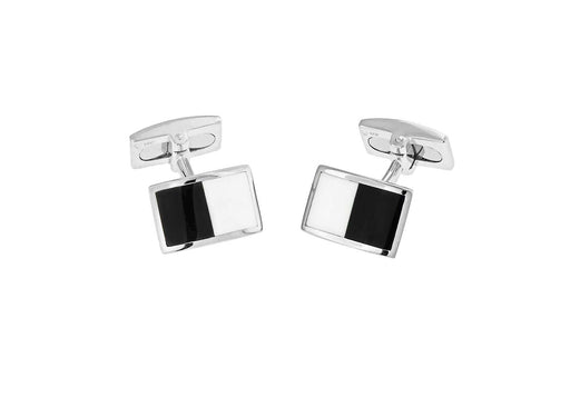 Hoxton London Men's Sterling Silver and Black and White Agate Retangle Cufflinks