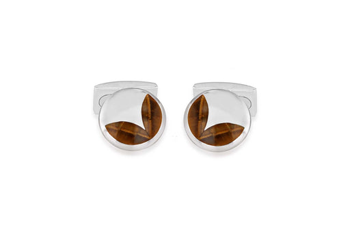 Hoxton London Men's Sterling Silver and Tigers Eye Round Cufflinks