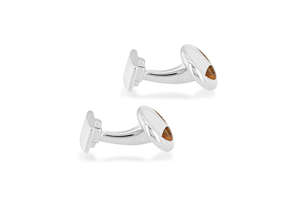 Hoxton London Men's Sterling Silver and Tigers Eye Round Cufflinks