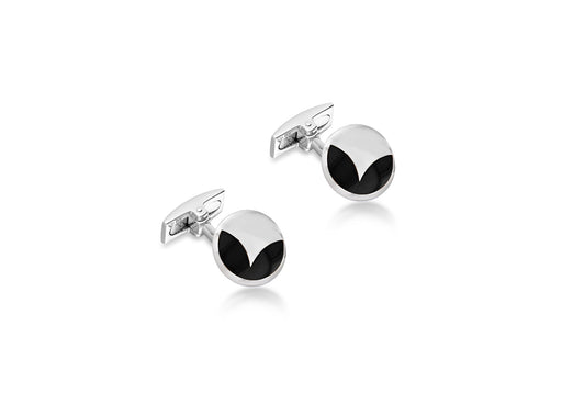 Hoxton London Men's Sterling Silver and Onyx Round Cufflinks