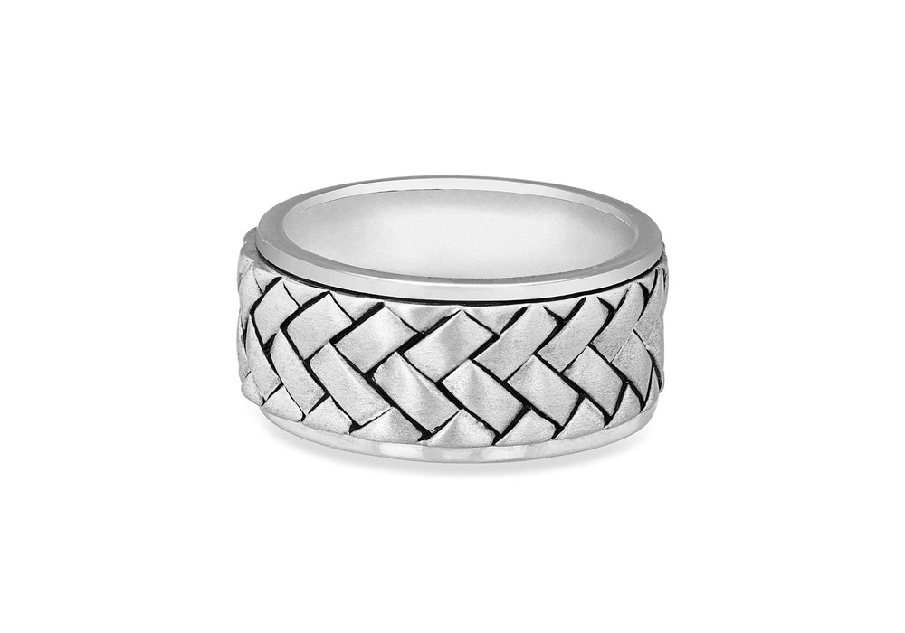 Hoxton London Men's Sterling Silver Rhodium Plated Herringbone Ring