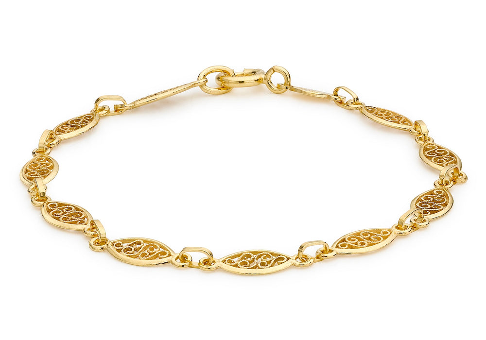 9ct Yellow Gold Filigree Oval Bracelet