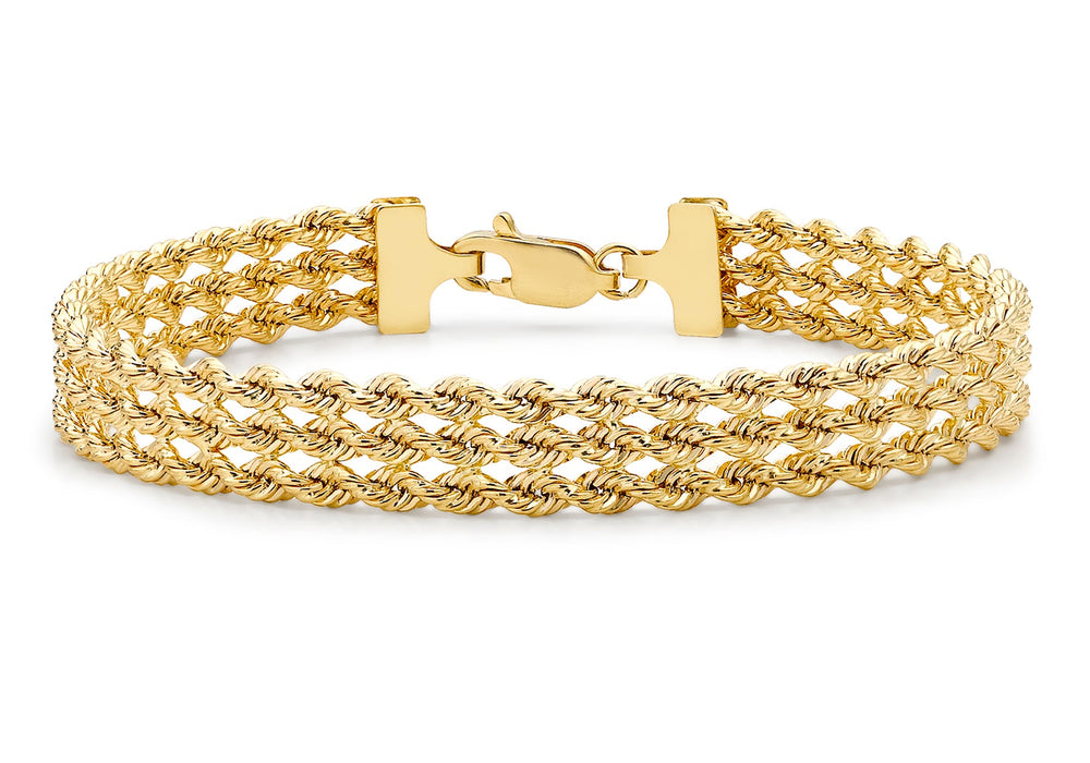 9ct Yellow Gold Hollow 3-Strand Rope Bracelet