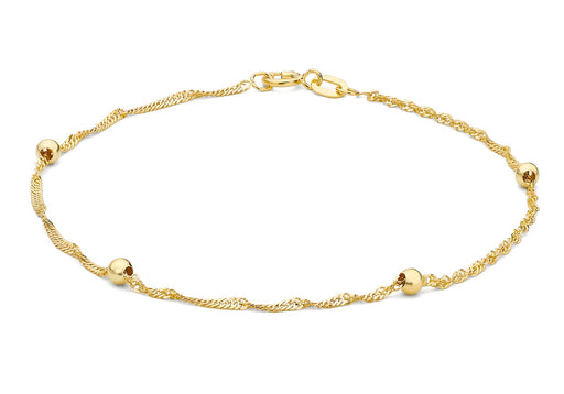 9ct Yellow Gold 3mm Balls and Twist Curb Chain Bracelet 18m/7"9