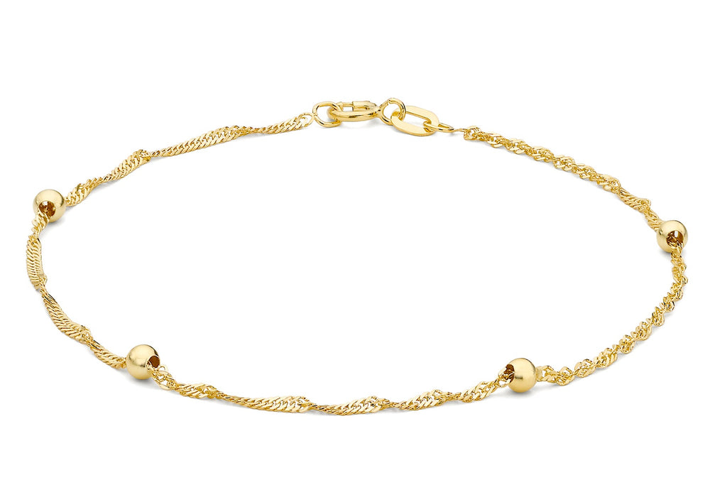 9ct Yellow Gold 3mm Balls and Twist Curb Chain Bracelet 19m/7.5"9