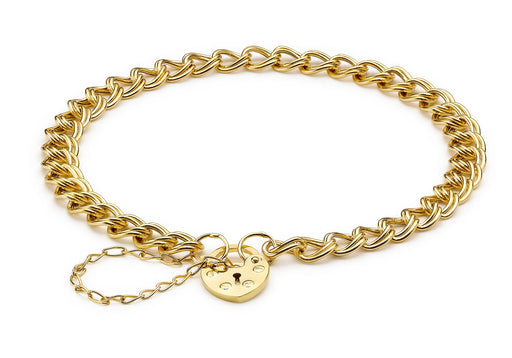 9ct Yellow Gold Double Hollow Panza and Heart Padlok Bracelet