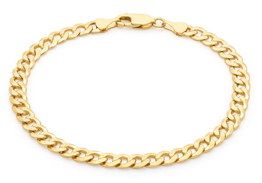 9ct Yellow Gold 140 Diamond Cut Flat Curb Chain Bracelet 21.5m/8.5"9