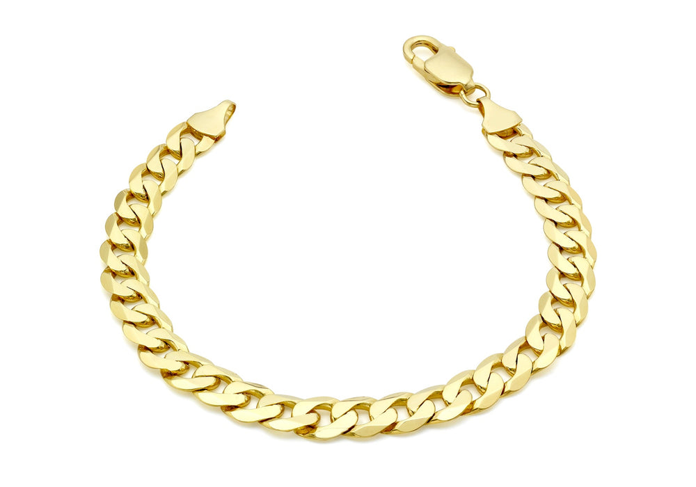 9ct Yellow Gold 190 Diamond Cut Flat Curb Chain Bracelet 19m/7.5"9