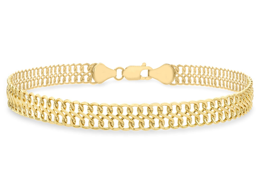 9ct Yellow Gold 6.6mm Double-Curb-Chain Bracelet 19m/7.5"9