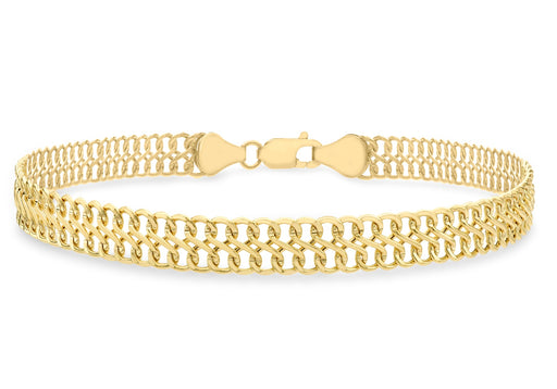 9ct Yellow Gold 6.6mm Double-Curb-Chain Bracelet 19m/7.5"9