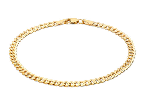 9ct Yellow Gold 100 Diamond Cut Flat Curb Chain Bracelet 19m/7.5"9