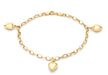 9ct Yellow Gold 3-Heart Oval Belcher  Chain Bracelet 18m/7"9