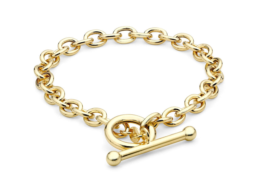 9ct Yellow Gold 6mm Oval Link Belcher  T-Bar Bracelet