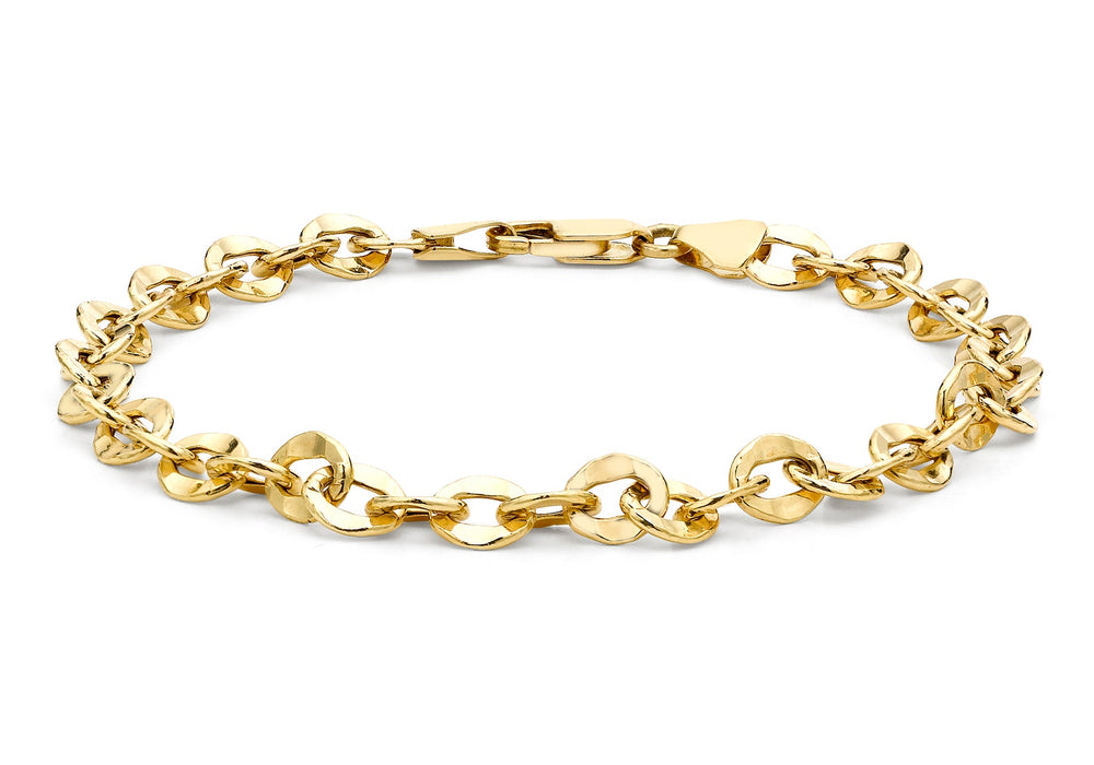 9ct Yellow Gold Oval Hammered Link Belcher  Bracelet 19m/7.5"9