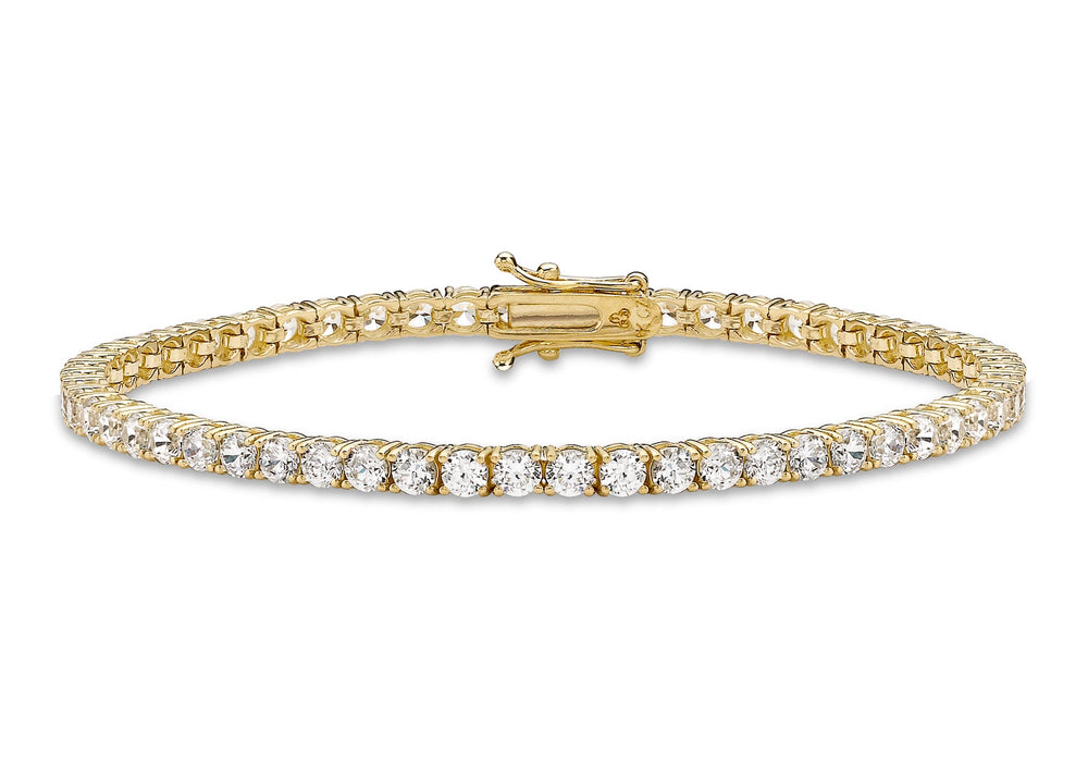 9ct Yellow Gold 3mm Round Zirconia  Tennis Bracelet 19m/7.5"9