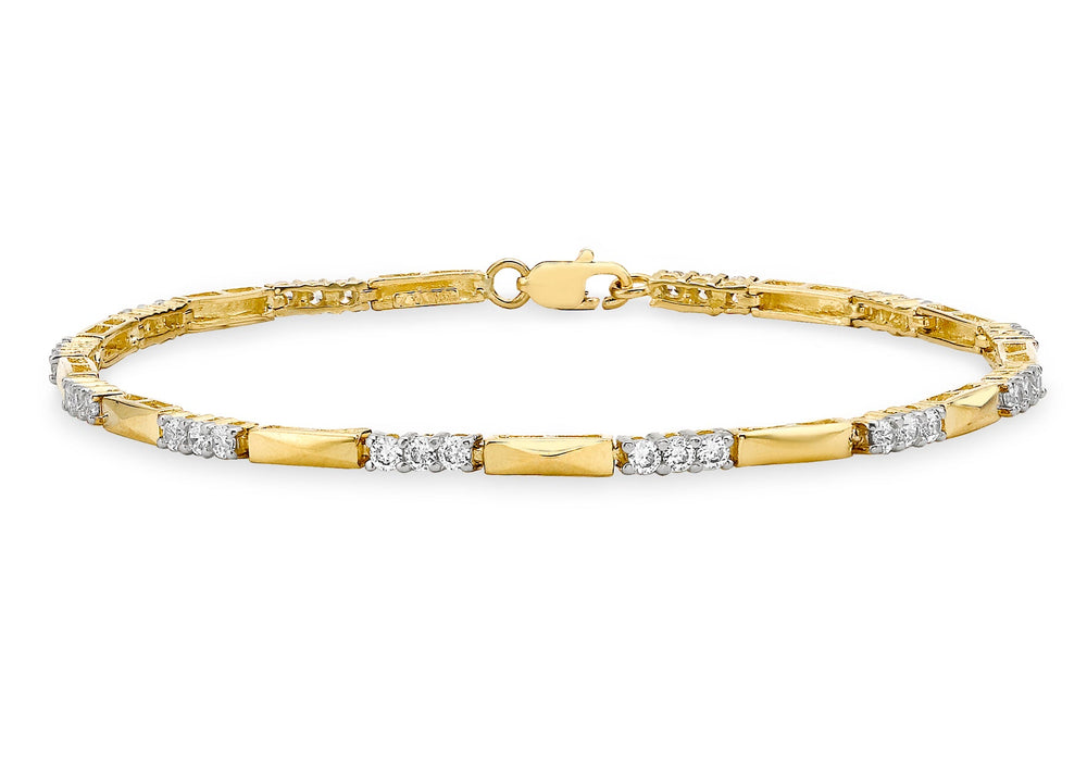 9ct Yellow Gold Bar and Zirconia  Link Bracelet 19m/7.5"9