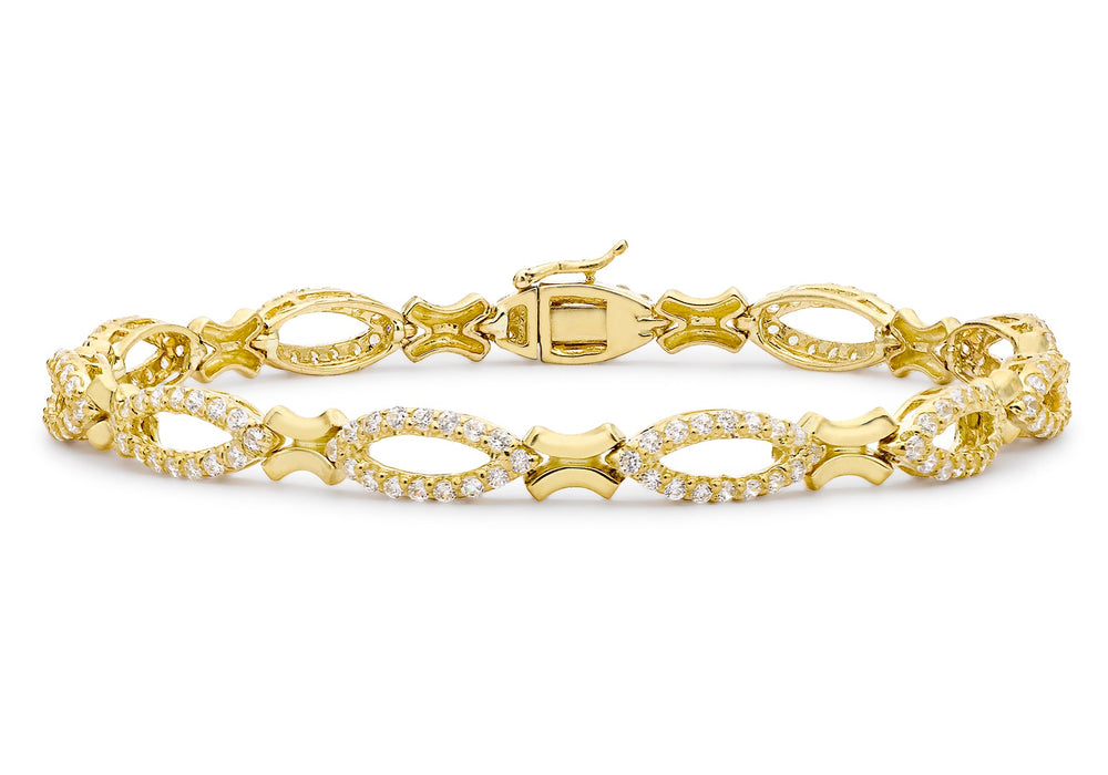 9ct Yellow Gold Zirconia Elliptic Link Kiss Bracelet