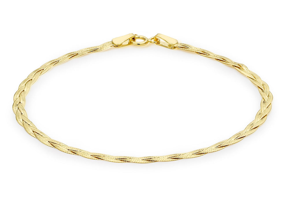 9ct Yellow Gold 3 Plait Fine Herringbone Bracelet 18m/7"9