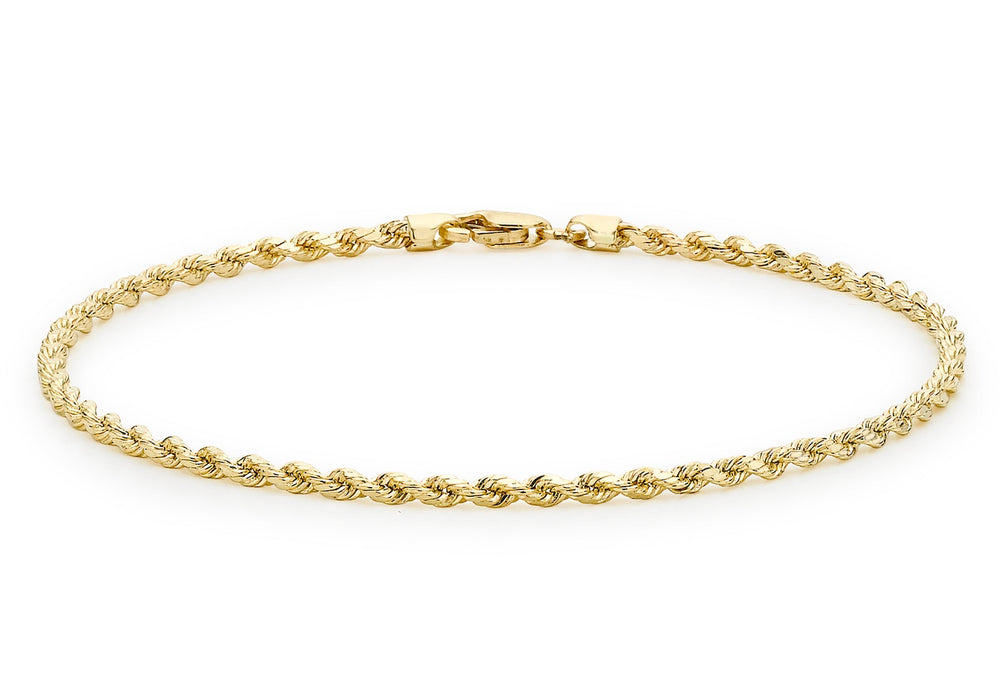 9ct Yellow Gold 30 Hollow Diamond Cut Rope Bracelet