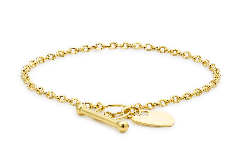 9ct Yellow Gold Heart T-Bar Bracelet 18m/7"9