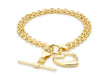 9ct Yellow Gold Heart T-Bar 2-Strand Belcher  Bracelet 19m/7.5"9