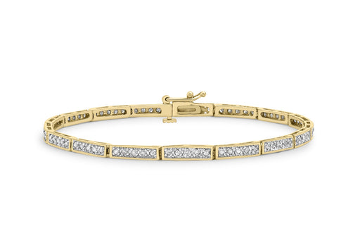 9ct Yellow Gold 0.88t Pave Set Diamond Bar Link Bracelet 17.5m/6.9"9