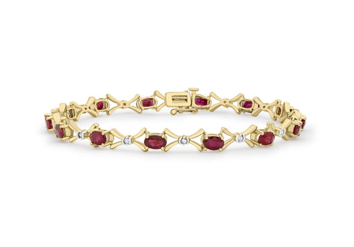 9ct Yellow Gold 0.12t Diamond and Ruby Link Bracelet 18m/7"9