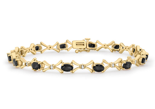 9ct Yellow Gold 0.12ct Diamond and Sapphire Link Bracelet