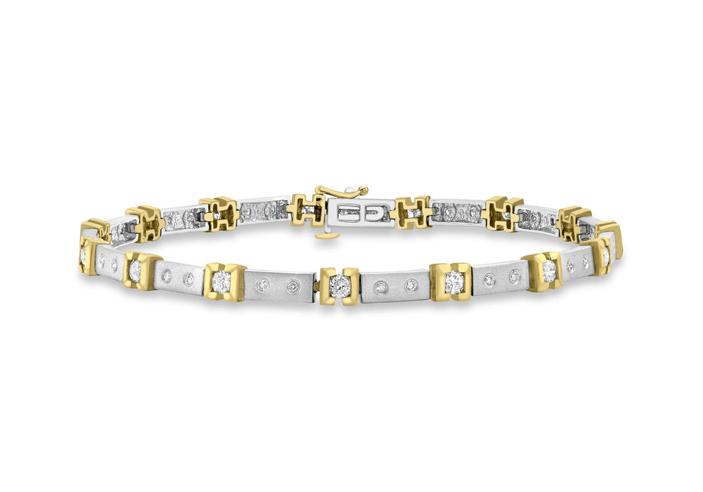9ct 2-Colour Gold 1.45t Diamond Square Bar Bracelet 19m/7.5"9