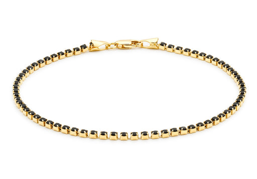 9ct Yellow Gold 2mm Round Black Zirconia  Bracelet 19m/7.5"9